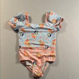 Bluey Pink and Soft Pink  Floral Children's Swimsuit 3T